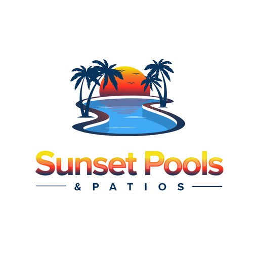 Sunset, Palm Tree & Pool logo for swimming pool construction Design by prntscrn