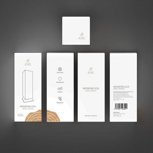 Design of an elegant product packaging for the first product of a new brand. Rotating knife block Design by Ahmed.elroumi