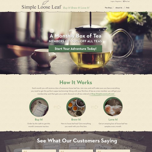 Landing Page/Subscription Signup Page for a Tea of the Month Subscription Box Design by Hristina.