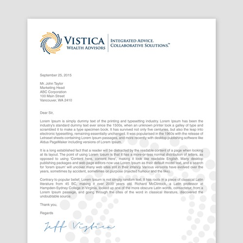 Create a professional letterhead template for a wealth advisory firm ...