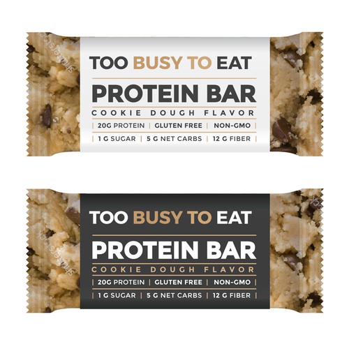 Design a unique protein bar wrapper for Too Busy To Eat Design réalisé par ve_sta