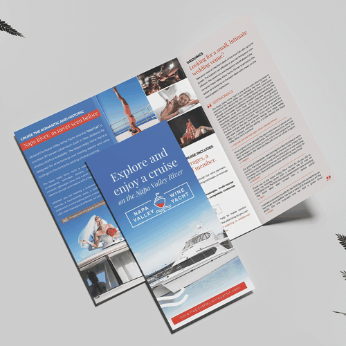 Tri-fold brochure for Napa Valley Wine Yacht tours Design by J.F