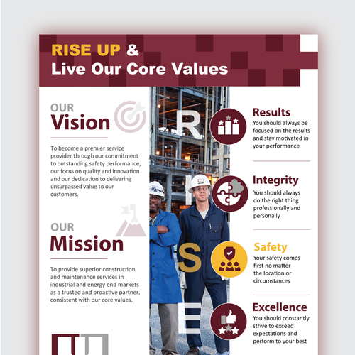 Posters to RISE up to our company Core Values! Design by Sajalonfire