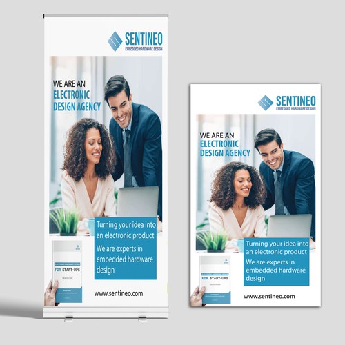 Design of a roll-up banner for a trade-fair introducing our Electronic Design Agency! Design by Saqi.KTS