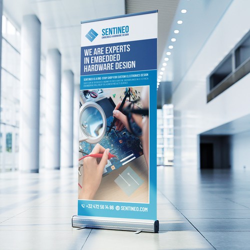 Design of a roll-up banner for a trade-fair introducing our Electronic Design Agency! Design by Sketch Media™