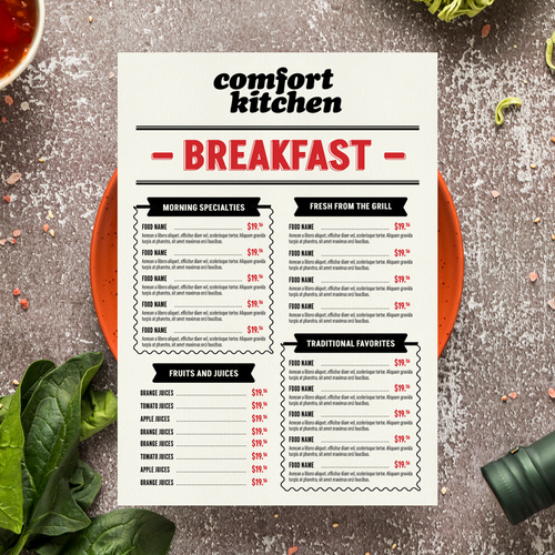Designs Design a cool new menu for a breakfast & lunch spot in