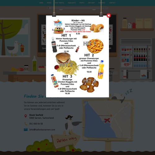 FUNNY web design needed for our snack bar with pedalo & boat rental. The design should be built around our illustration Design by j u s t e