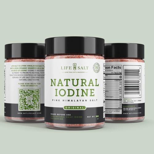 Label for Natural Iodine Pink Himalayan Salt that is fused with Seaweed Design by CUPEDIUM