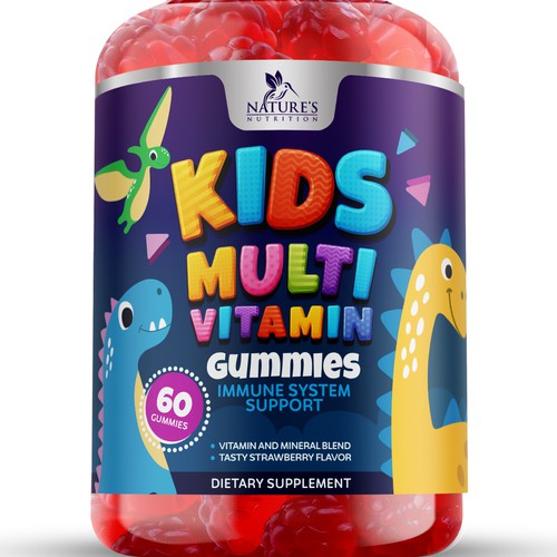 Tasty Kids Multivitamin Gummies Product Label for Nature's Nutrition Design by GayanMH