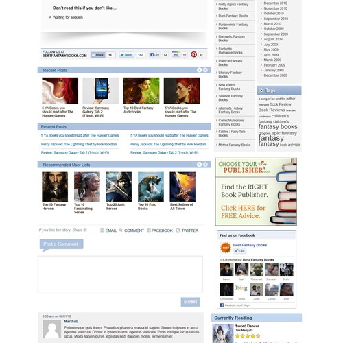 Help Best Fantasy Books with a new website design Réalisé par rosiee007