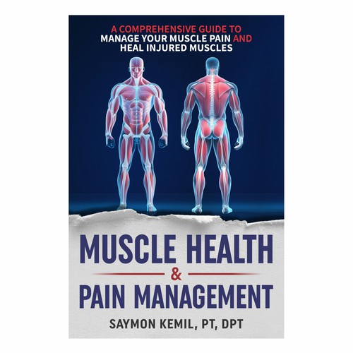 Book cover with a drawing images of the human anatomy combining muscles and bone structure. Design by kmohan