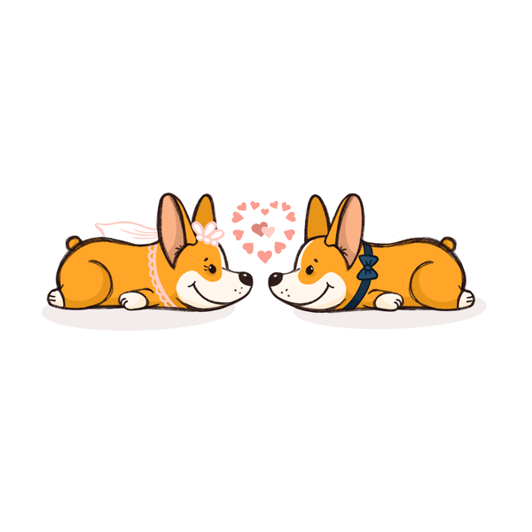 Sketch for Bride and groom corgis illustration