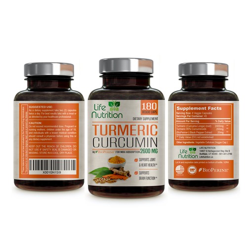 Life Nutrition needs a "beautiful label" for its Turmeric Extract bottle -  (Two (2) Winners will be awarded! ) Design by Pepeliashka