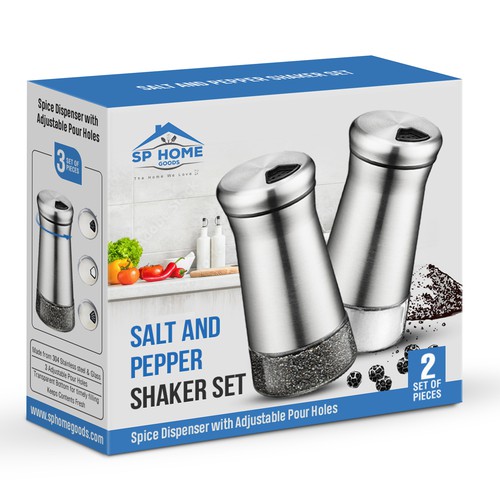 The Original Salt and Pepper Shakers set - Silver- Spice Dispenser with  Adjustable Pour Holes - Stainless Steel & Glass Set of 2 Bottles