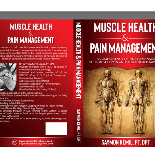 Book cover with a drawing images of the human anatomy combining muscles and bone structure. Design by inventivao