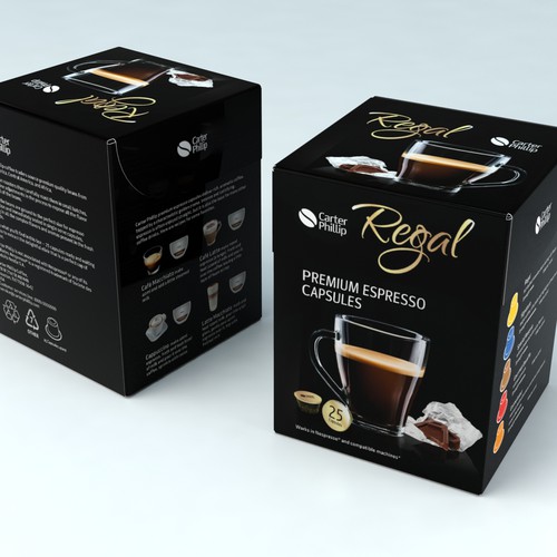 Design an espresso coffee box package. Modern, international, exclusive. Design by Coshe®