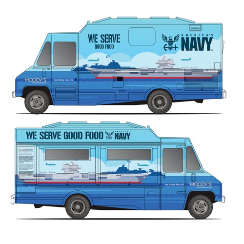 Navy Themed Food Truck Wrap Design Design by JavanaGrafix