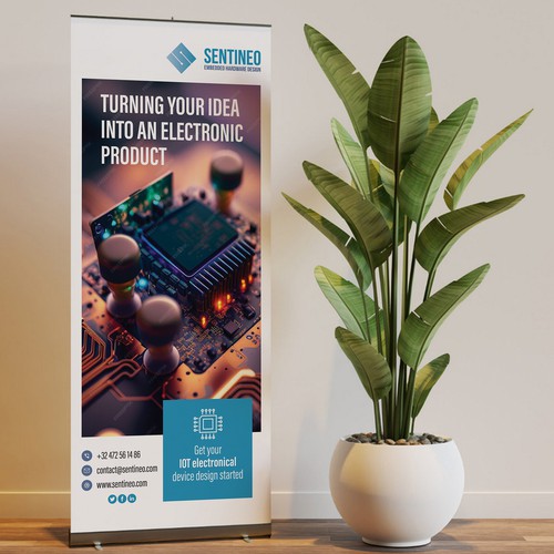 Design of a roll-up banner for a trade-fair introducing our Electronic Design Agency! Design by BrainStorm.