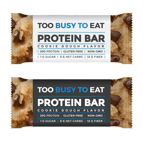 Design a unique protein bar wrapper for Too Busy To Eat Design réalisé par ve_sta