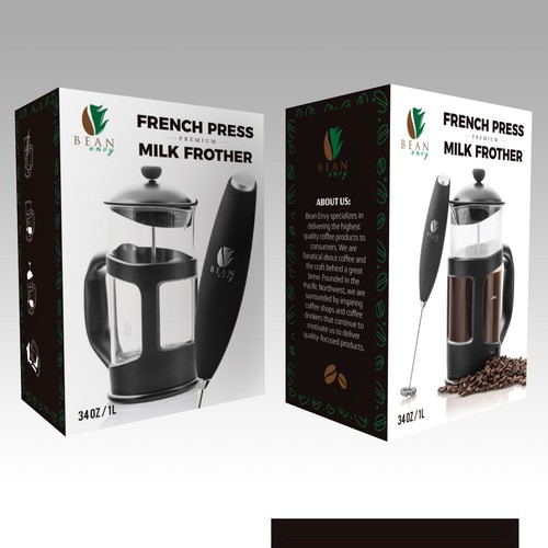 BEAN ENVY PROFESSIONAL 34 OZ FRENCH PRESS COFFEE MAKER AND PREMIUM MILK  FROTHER