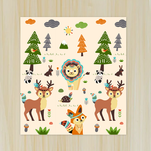 Illustration of kids playmat with animals Design by ies