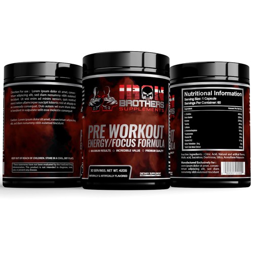 Iron Brothers Supplements PREWORKOUT Label Product label contest