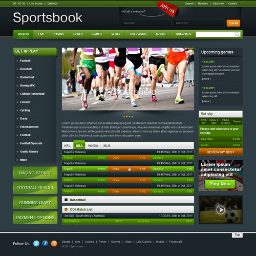 Create a fresh, new and modern Sportsbook website! Web page design