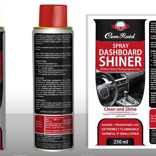 Product Label Design for AEROSOL CAN DASHBOARD SHINER SPRAY Design by DesignSBS