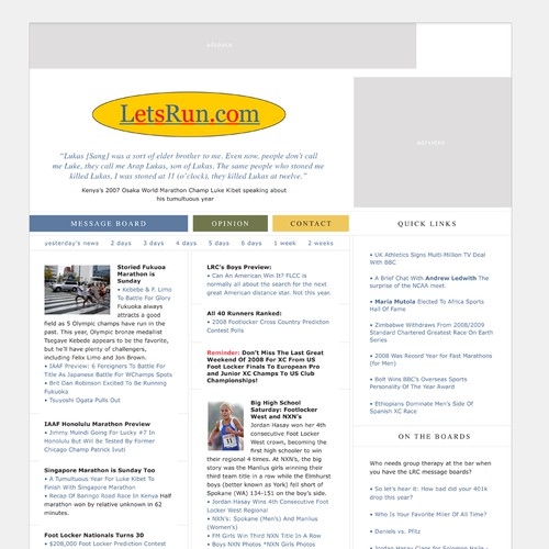 LetsRun.com Homepage Re-Design/Cleanup Diseño de montgomery