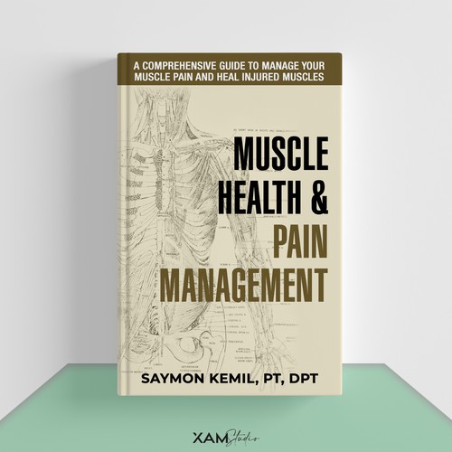 Book cover with a drawing images of the human anatomy combining muscles and bone structure. Design by XAM76