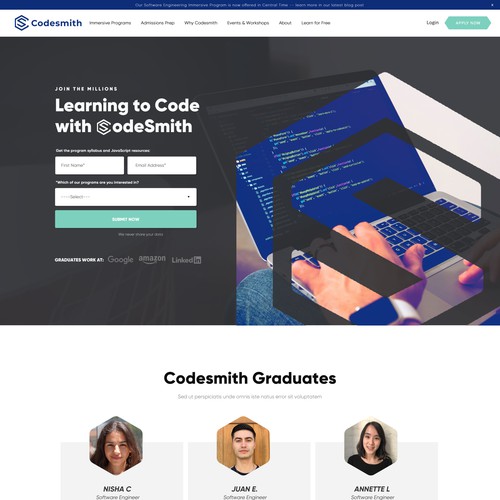 "New website homepage design to attract software engineering students" Design by Interframers™