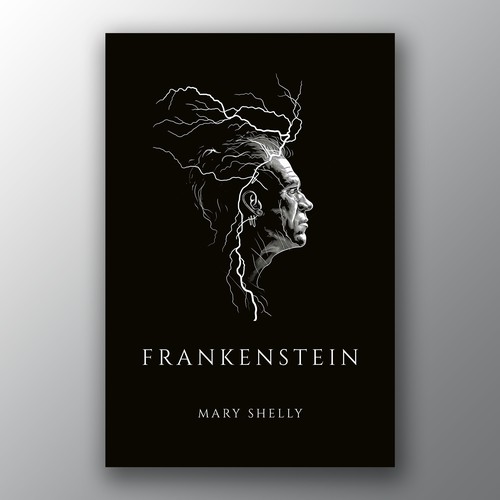 Design a book cover for an unique edition of Frankenstein, fully printed on black paper Design by Brandkore™