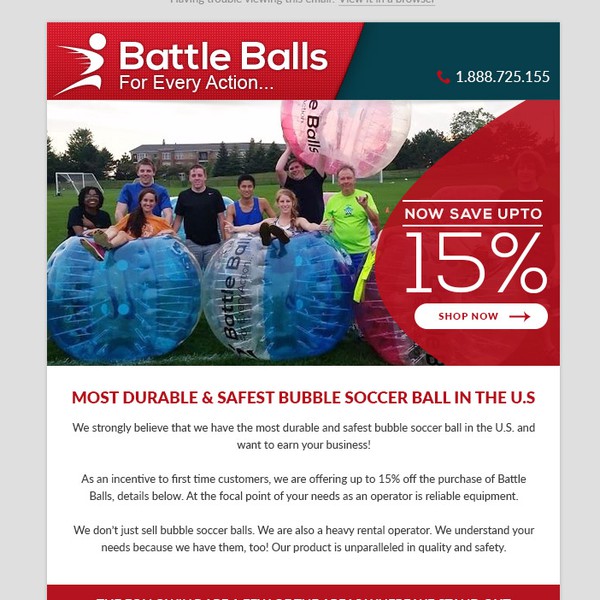 Email design for Battle Balls Bubble Soccer, For Every Action