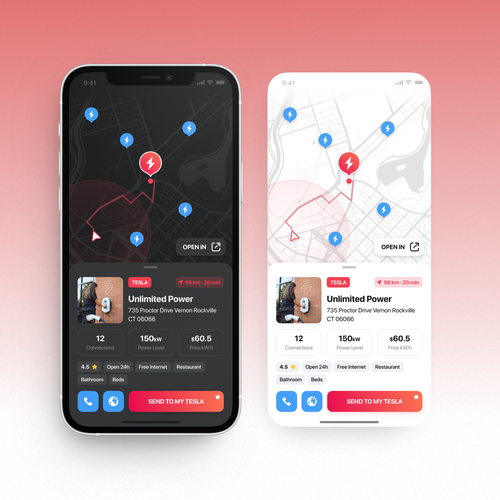 Tesla App to localise charging point on a map Design by Ratko Batinic