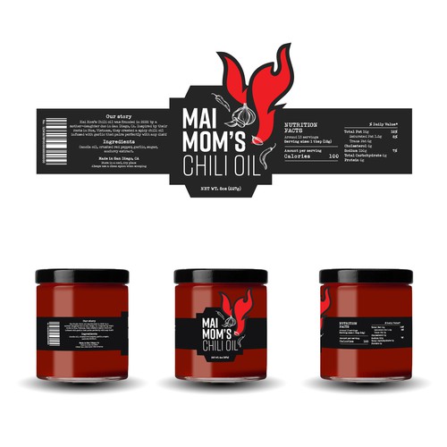 Eye catching packaging label for spicy chili oil jar Diseño de Cavendish Design