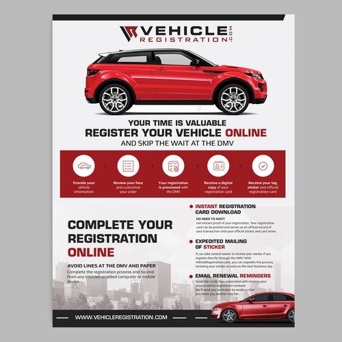 One-Page Flyer for VehicleRegistration.com Réalisé par iulianrosu