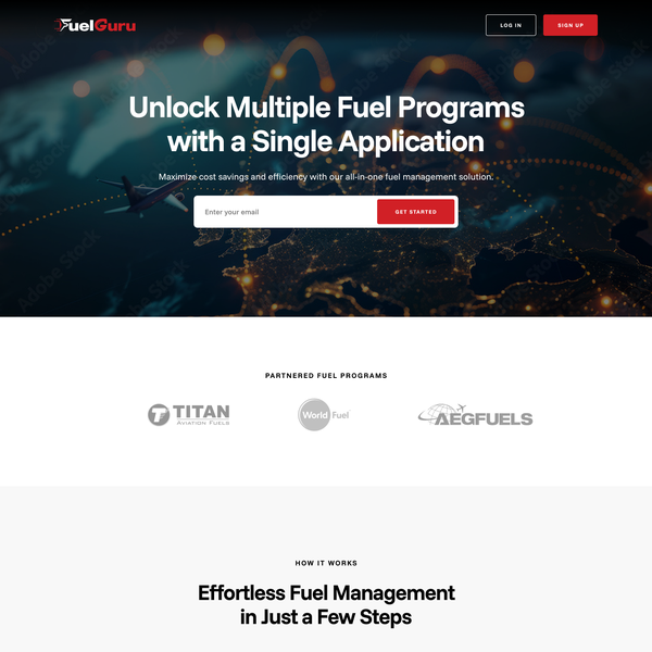 An easy to use yet modern landing page for Aviation Fuel Company