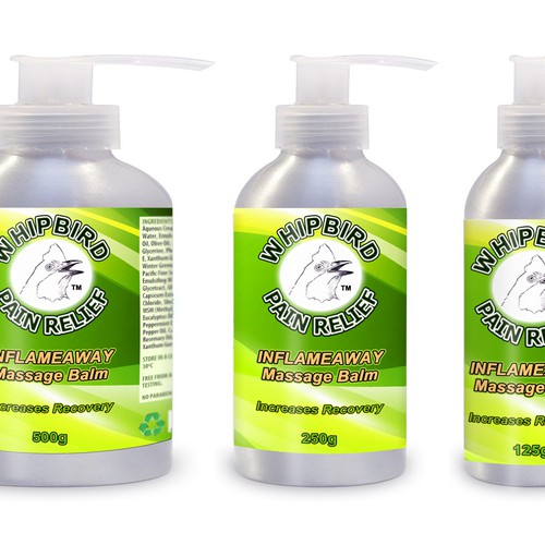 Create the next product label for Whipbird Pain Relief Pty Ltd Réalisé par Karl Vallee