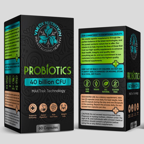 I want creative, shiny,  supplement packaging for my first product Probiotic 40 billion CFU Design by Anton Danilov