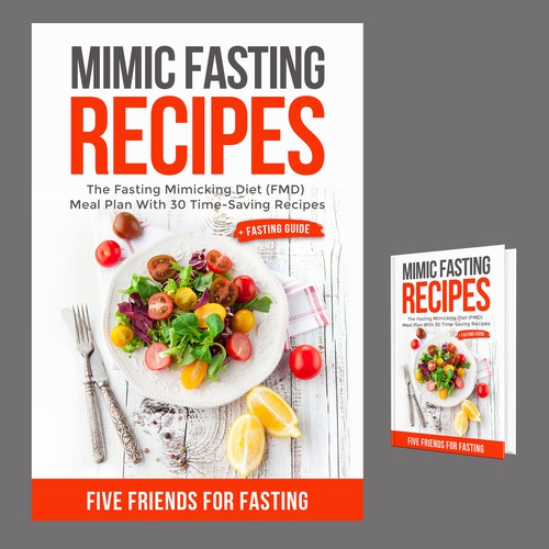 Design a fancy cover+basic layout for an e-book-based recipe book for the new fasting technique FMD Ontwerp door iDea Signs