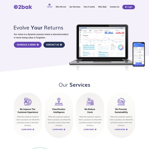 We need an awesome one page landing for our return management product / Diseño web 2bak Design by pb⚡️