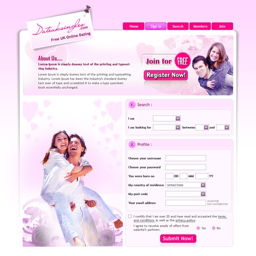 Landing Page for Online Dating Design by Ananya Roy