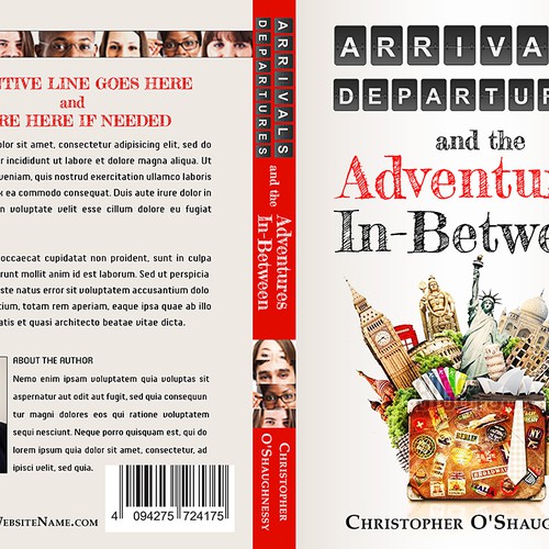 Create impactful, eye-catching book cover for "Arrivals, Departures, and the Adventures In-Between" Design by Nellista