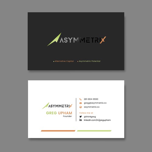 Design a cool, edgey but sophisticated business card for an alternative investment firm. Design von Saman Osama
