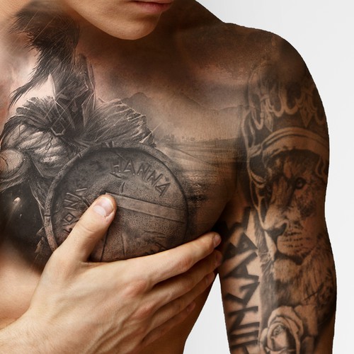 Extend full sleeve arm with chest tattoo, Tattoo contest