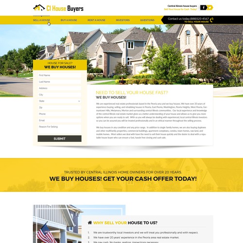 Home Page/Landing Page Design for a We Buy Houses Website Landing