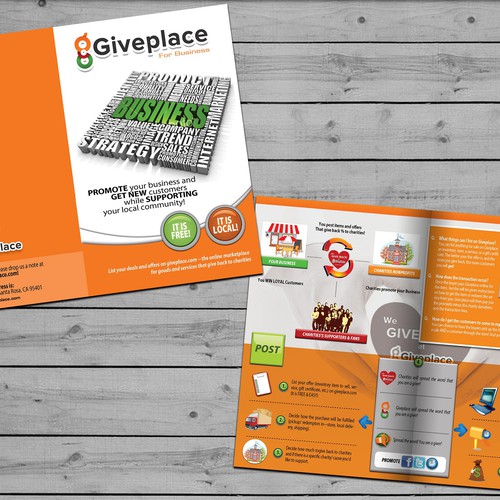 Design a bi-fold flyer/brochure for giveplace.com (single double-sided 8.5x11 sheet folded in half) 
