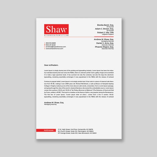 Letterhead for Divorce & Family Law Firm; Modern, Minimalist, Conservative Design Design by a r t  ^ s t a r