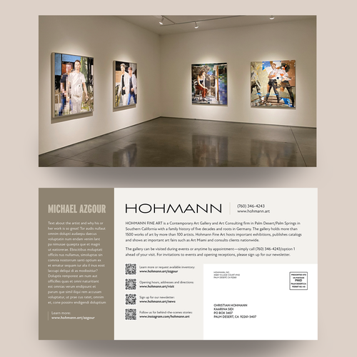 Artist postcard for contemporary art gallery Design by mshubes