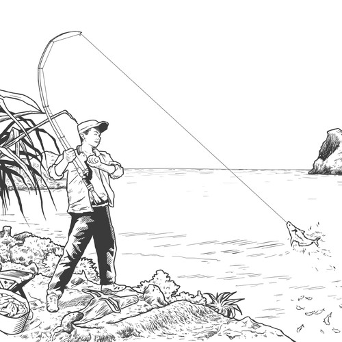 Design a Line Drawing Illustration about Fishing! | Illustration or ...